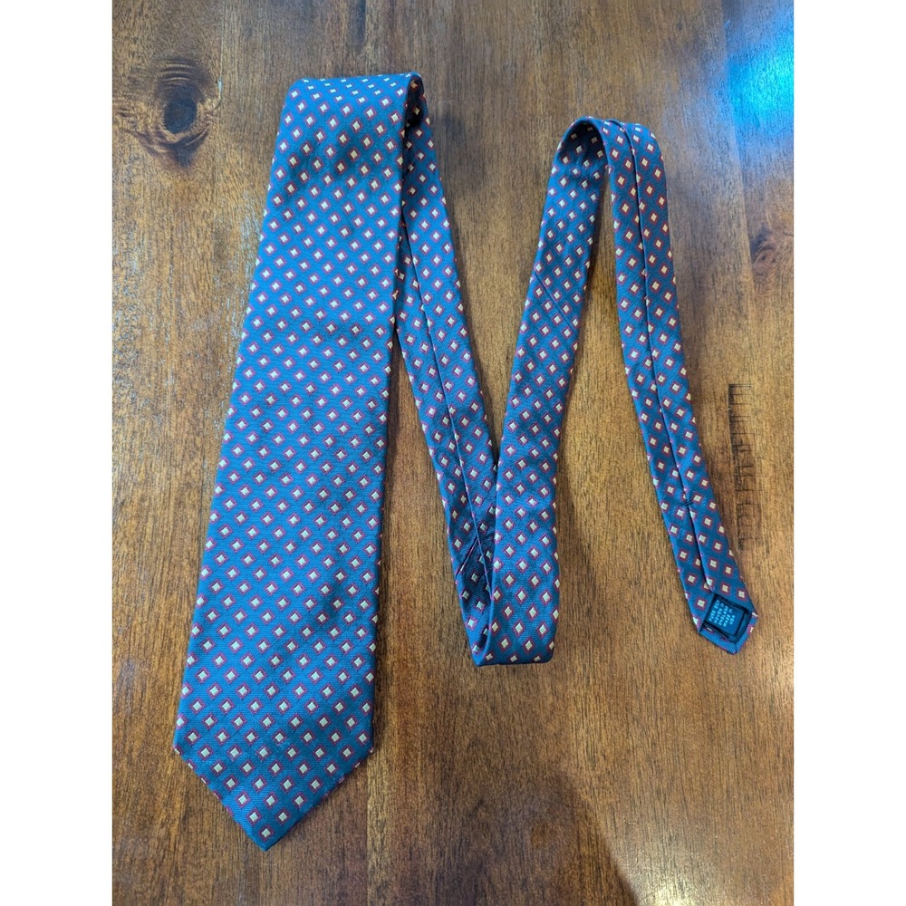 Brooks Brothers USA Men's Navy Blue Maroon Yellow Geometric Diamond Silk Tie